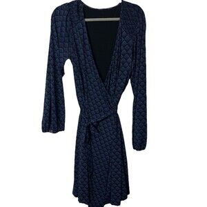 Laundry by Shelli Segal Wrap Dress Blue Geometric Print Stretch Size 14 Career